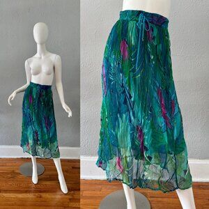 Vintage Blue Sheer LEMIUEX India Cotton Midi Boho Skirt